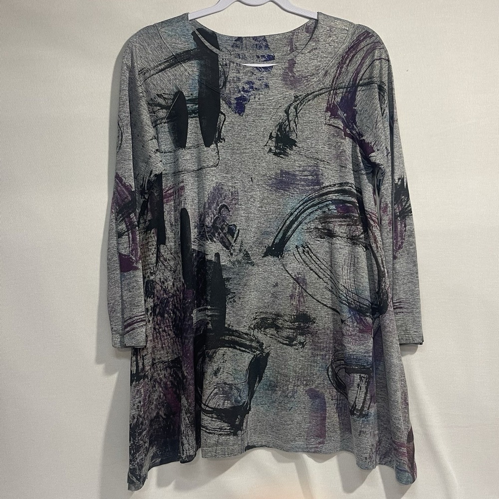 Jess & Jane - Gray Abstract Print "OAP" Long Sleeve Shirt Womens Small -Made USA - Picture 3 of 8